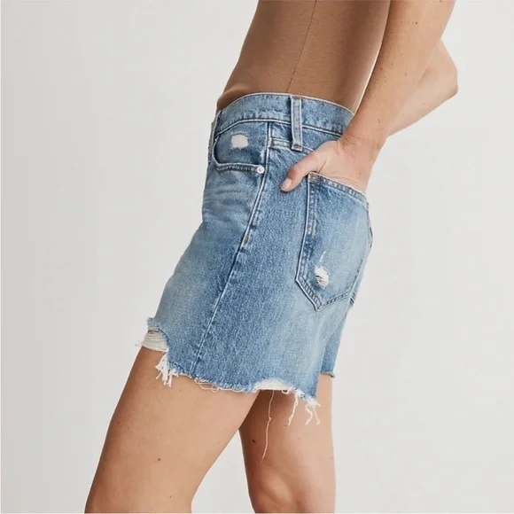 Madewell Relaxed Mid Length Distressed Denim Shorts - Picture 2 of 8